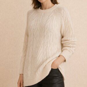 Cream Wool Blend Fisherman Cable Knit HM Sweater Sz M